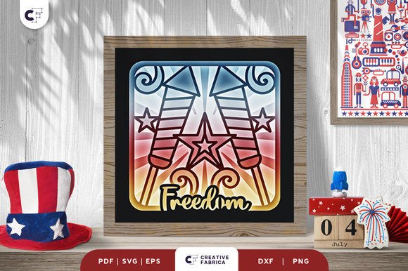 4th of July Firework Shadow Box SVG: A 3D Independence Day Asset