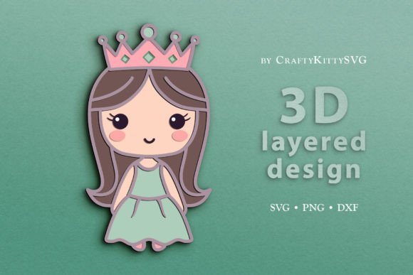 Cute Princess 3D Layered SVG Cut File for Laser-Cut Wall Decor