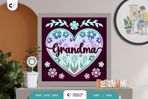 Grandma in a Heart Shape 3D SVG for Holidays